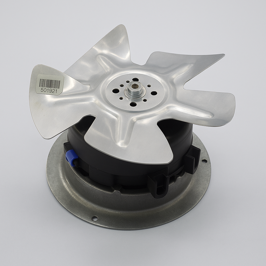 Motor ventilador MORRIL MOTORS SPB9HS16 9W 0.53A 115V 1550 RPM con aspas metálicas, ideal para refrigeración y sistemas de ventilación industrial.